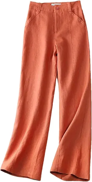 Women's Cotton Linen Casual Wide Leg Pants  High Waist Straight Trousers Vintage Ankle-Length Summer Sweatpants