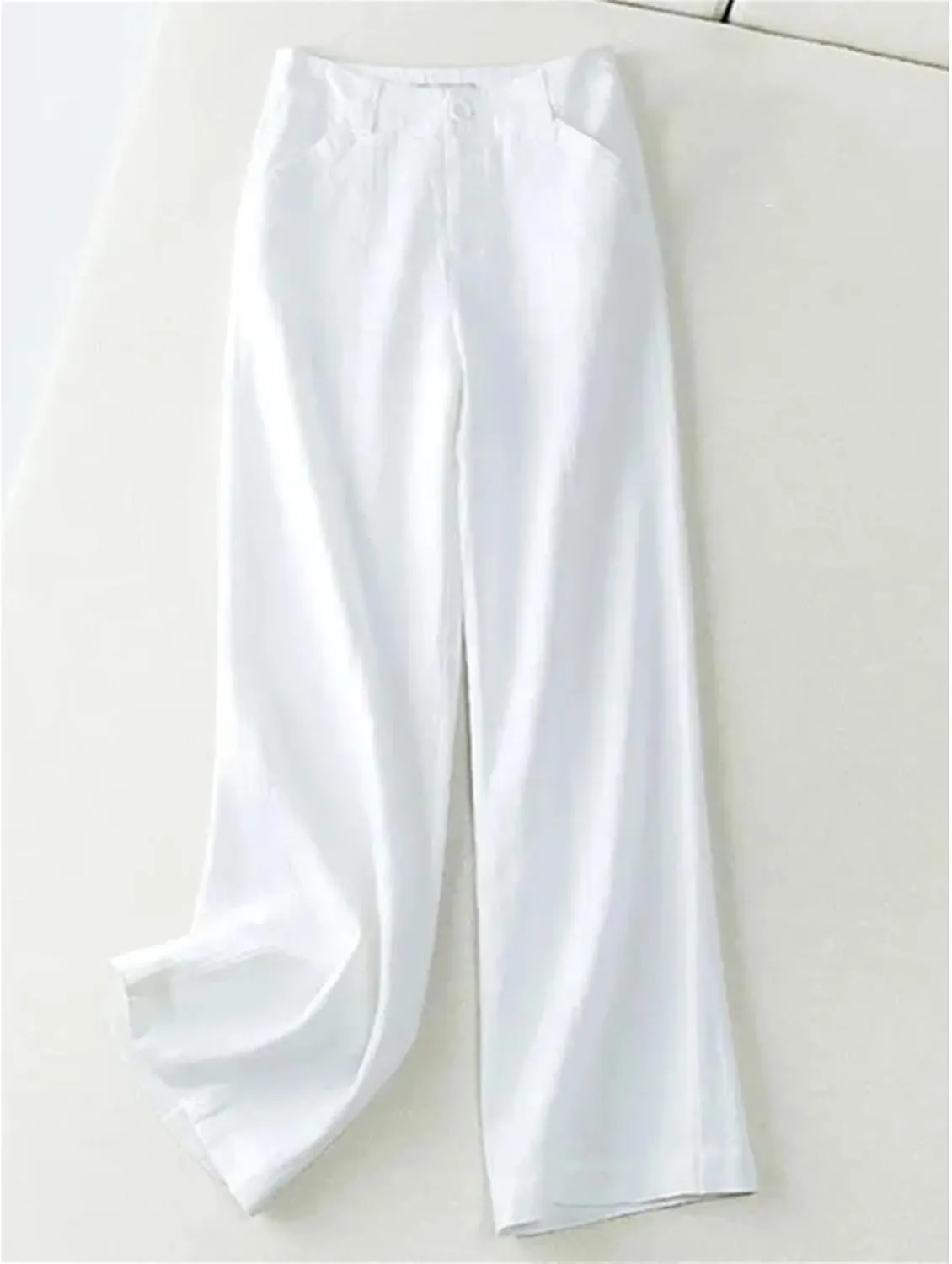 Women's Cotton Linen Casual Wide Leg Pants  High Waist Straight Trousers Vintage Ankle-Length Summer Sweatpants