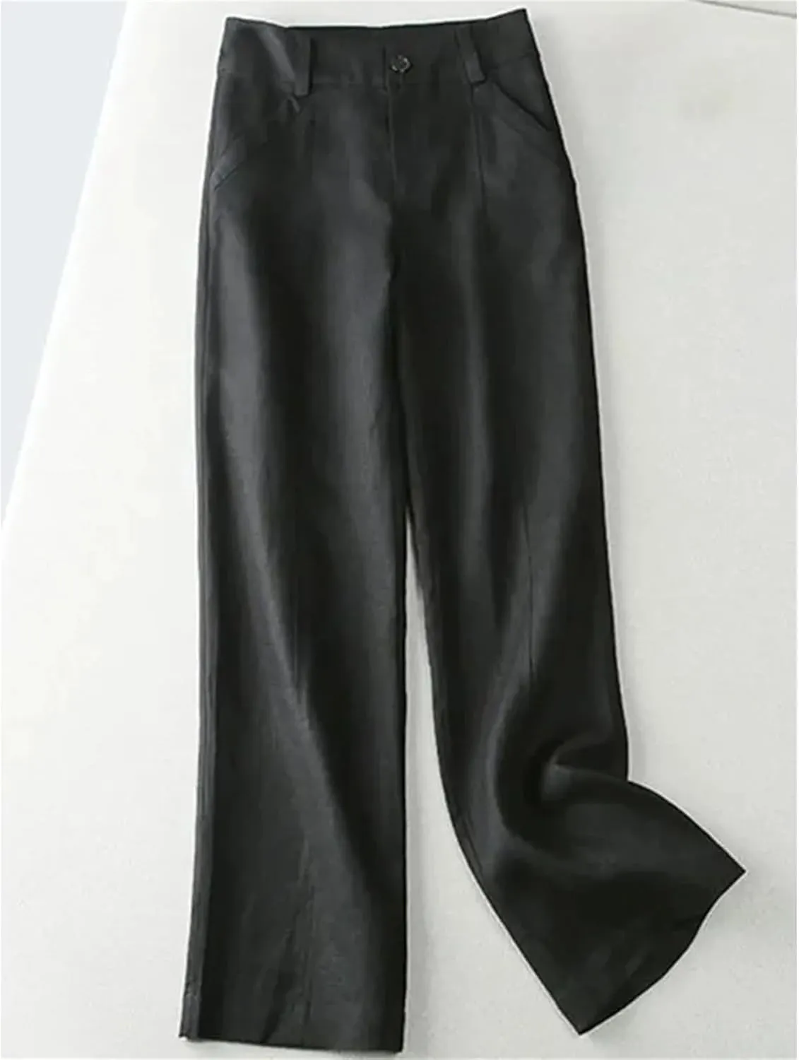Women's Cotton Linen Casual Wide Leg Pants  High Waist Straight Trousers Vintage Ankle-Length Summer Sweatpants