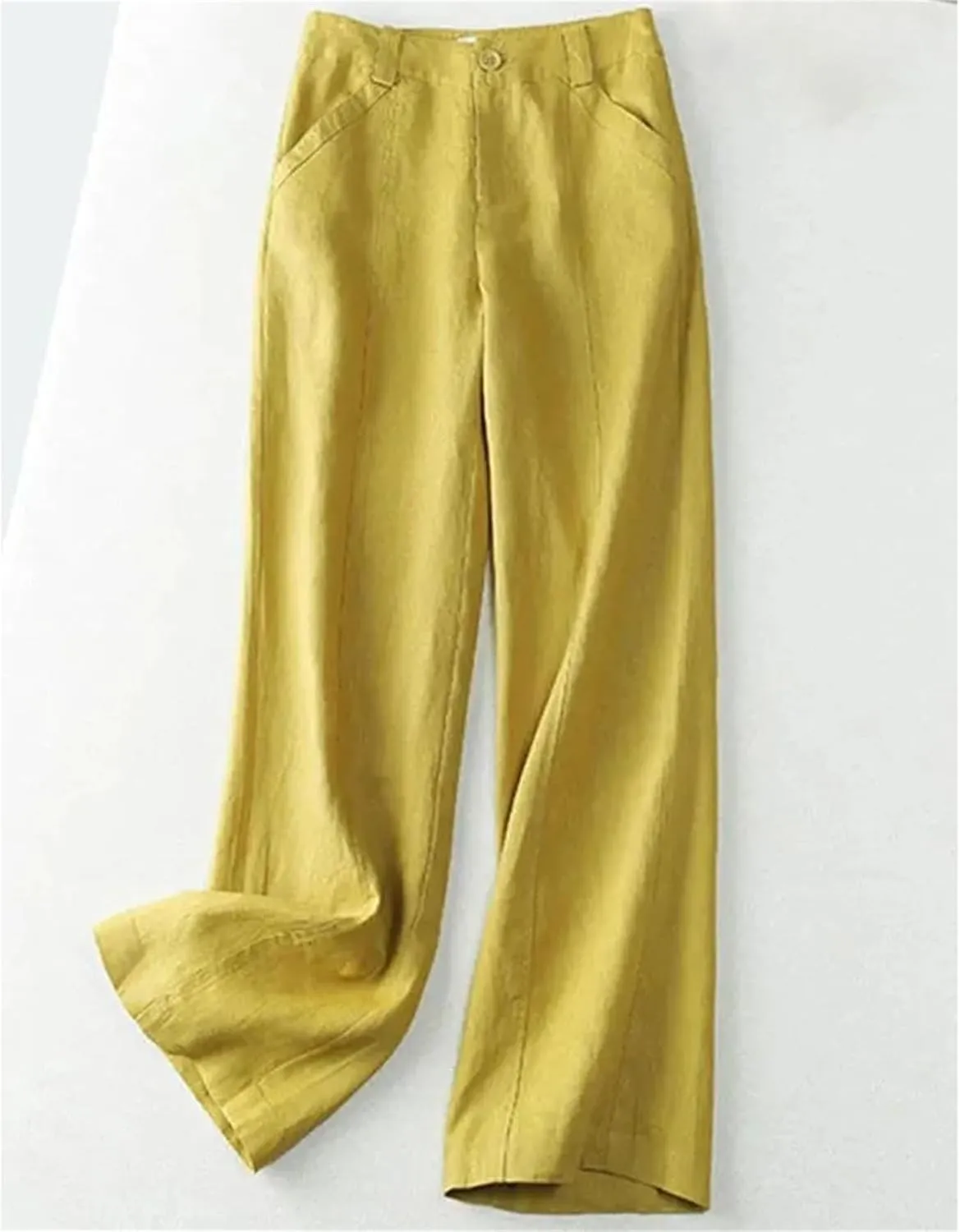 Women's Cotton Linen Casual Wide Leg Pants  High Waist Straight Trousers Vintage Ankle-Length Summer Sweatpants