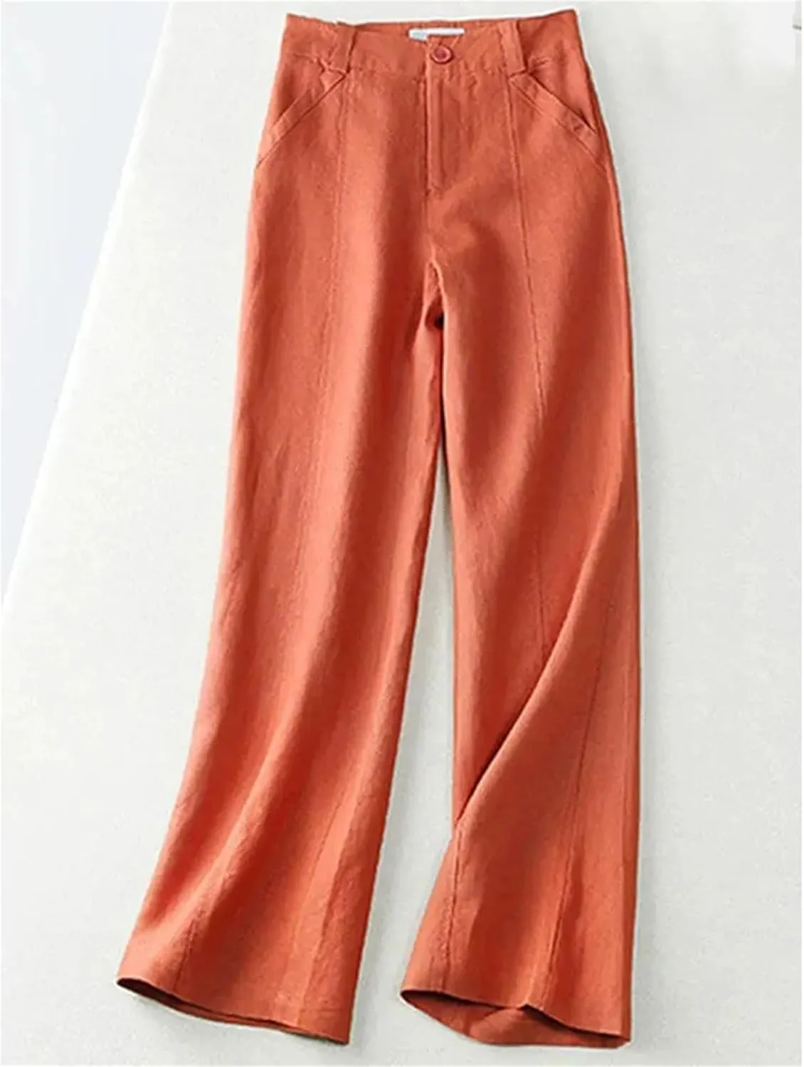 Women's Cotton Linen Casual Wide Leg Pants  High Waist Straight Trousers Vintage Ankle-Length Summer Sweatpants