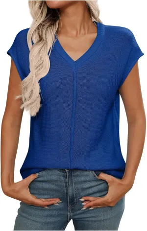 Womens Cotton Pullover Tops 2025 Summer Trendy Knit Cap Sleeve Sweater Vests Casual Loose Fit Lightweight Blouse