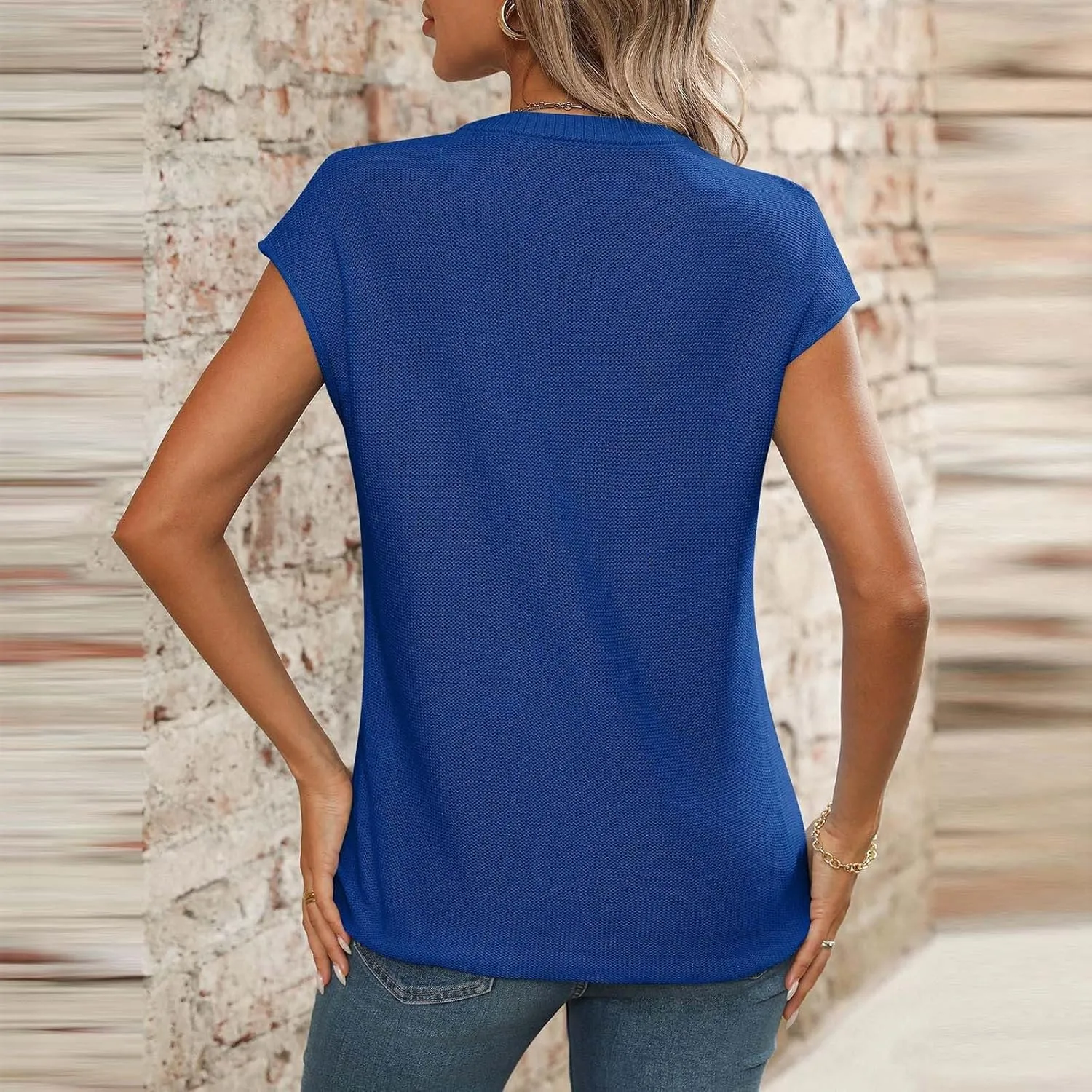 Womens Cotton Pullover Tops 2025 Summer Trendy Knit Cap Sleeve Sweater Vests Casual Loose Fit Lightweight Blouse