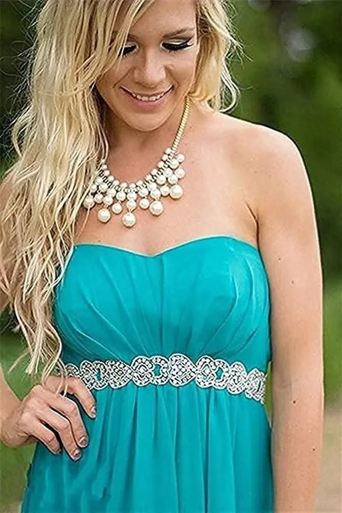 Women's Country Bridesmaid Dresses High Low Rustic Strapless Wedding Party Gowns Chiffon