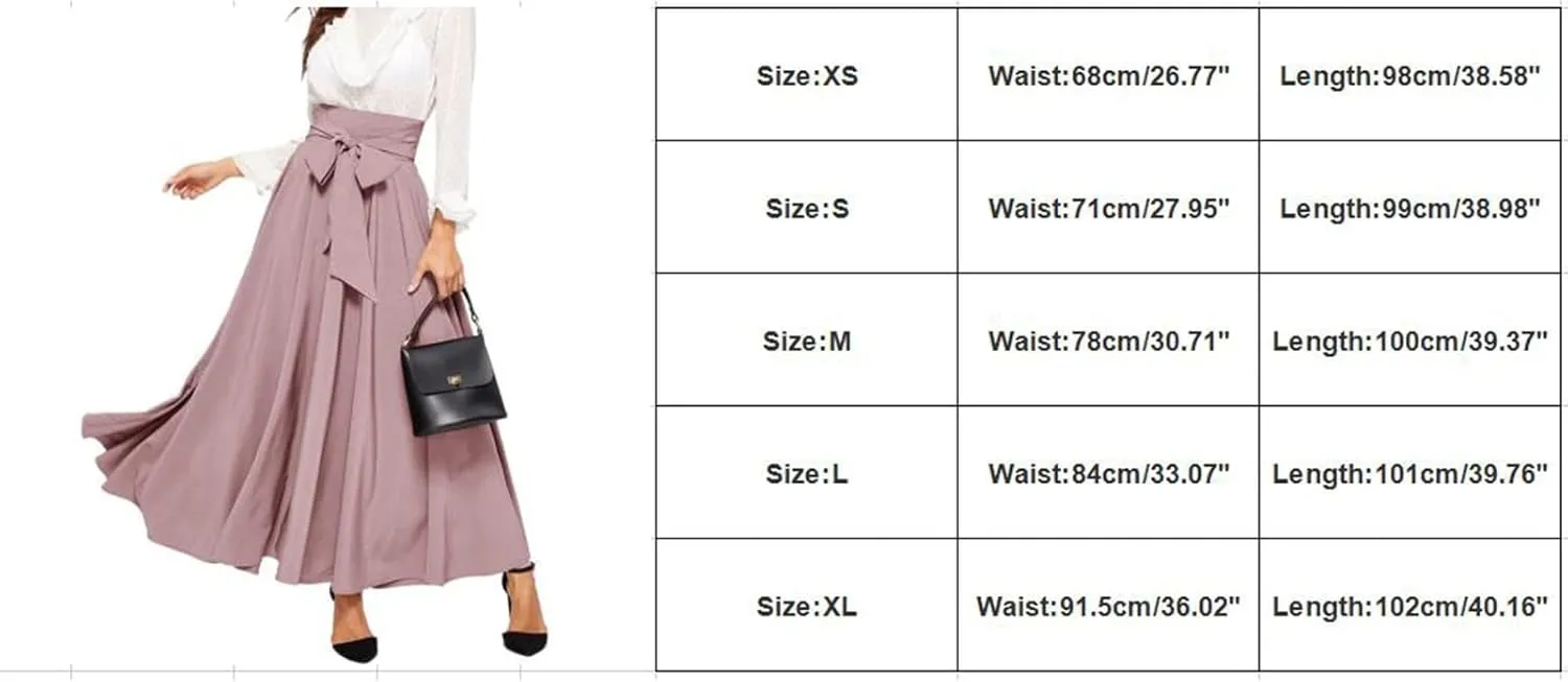 Women's Elegant High Waist Long Skirt Solid Color Lace Up Maxi Skirts Summer Casual Loose Pleated Skirt