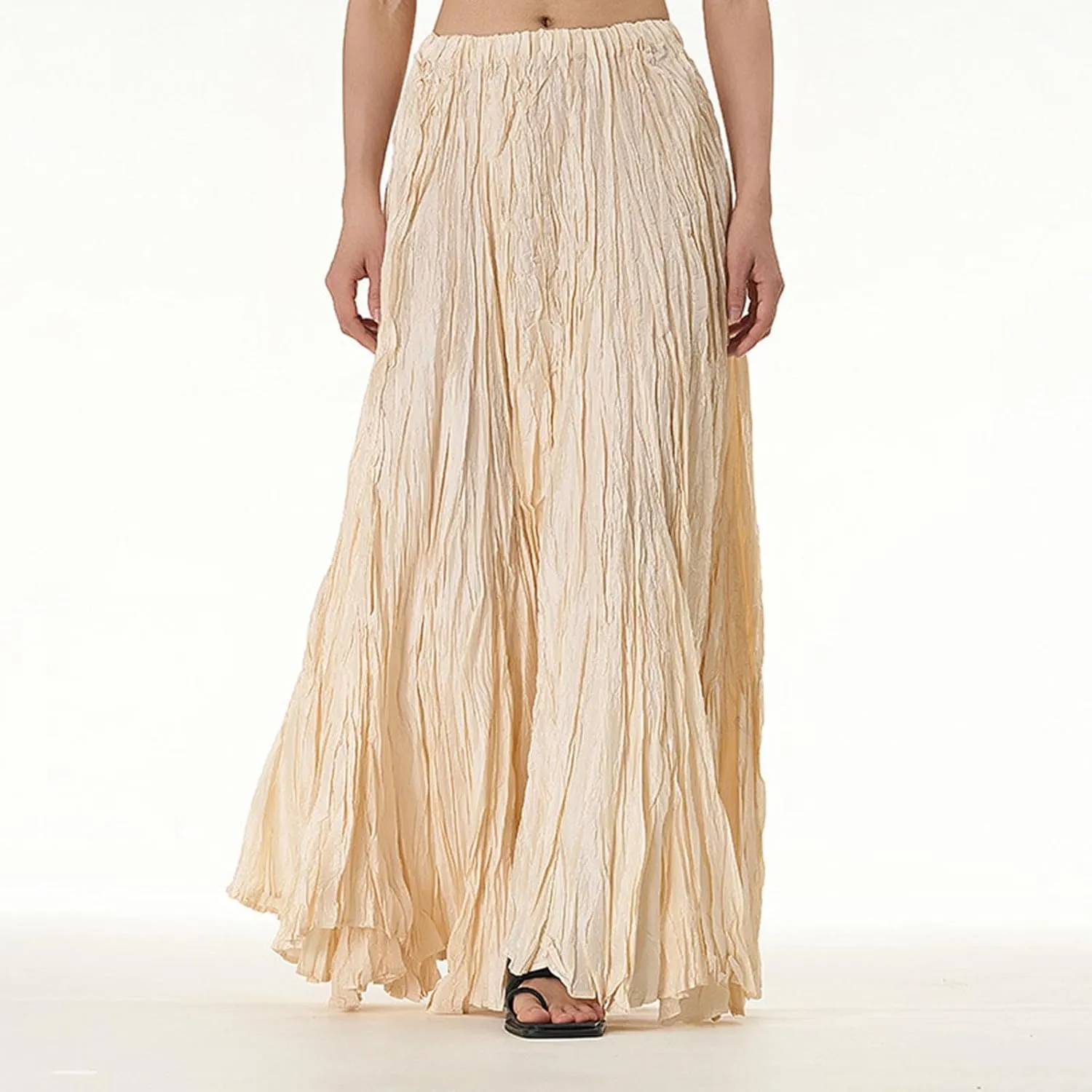 Women's Eleganti Skirts Fluttering Drapey Crinkle Slim Waist Plus Hem Loose Skirt Midi Dress Walking Daily Wear