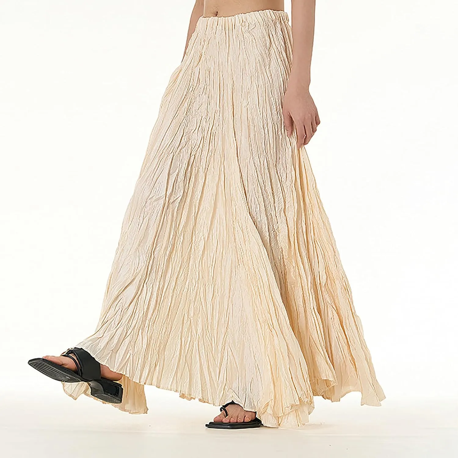 Women's Eleganti Skirts Fluttering Drapey Crinkle Slim Waist Plus Hem Loose Skirt Midi Dress Walking Daily Wear