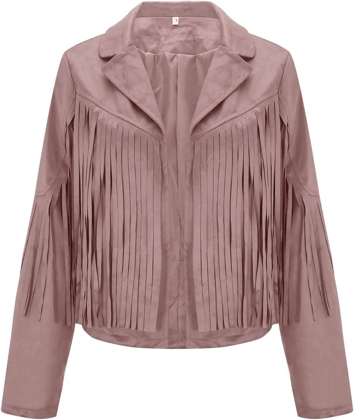 Womens Faux Suede Leather Jacket Fashion Fringe Cropped Coat Solid Motorcycle Outwear Casual Tassels Cardigan