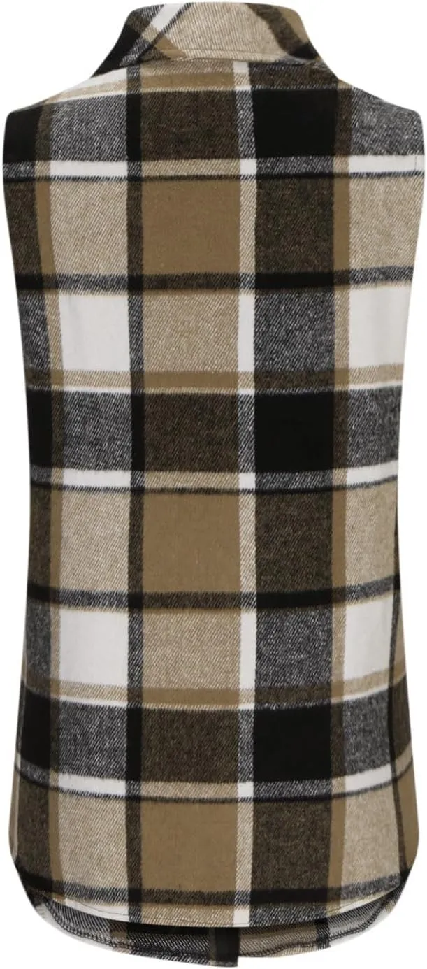 Womens Flannel Plaid Vests 2024 Trendy Long Sleeveless Button Down Shirt Jacket Casual Fall Winter Coat Outerwear