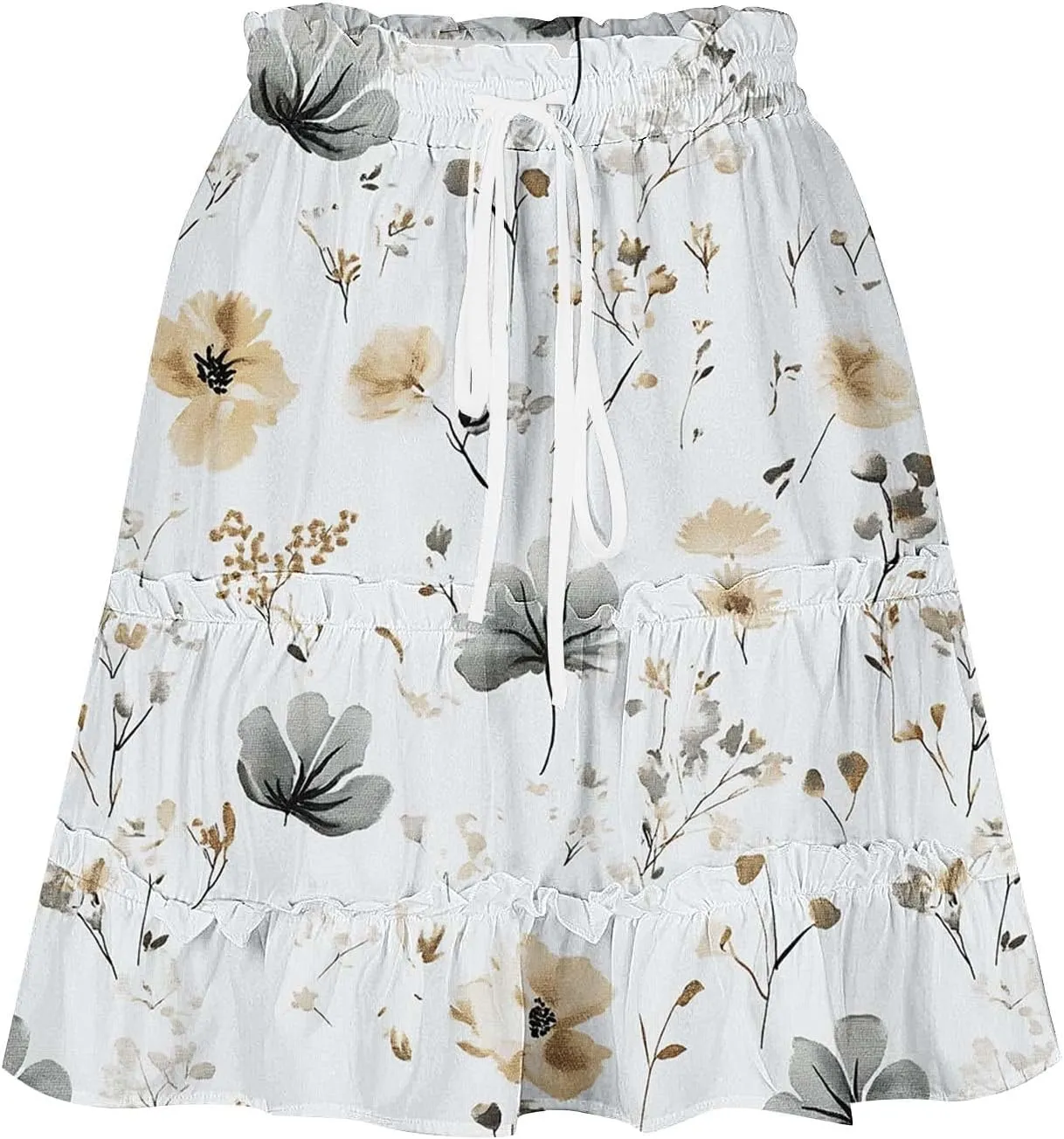 Womens Flowy High Waist Pleated Mini Skirts Casual Boho Floral Ruffle Tiered Skorts Cute Summer Fashion Shorts