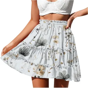 Womens Flowy High Waist Pleated Mini Skirts Casual Boho Floral Ruffle Tiered Skorts Cute Summer Fashion Shorts