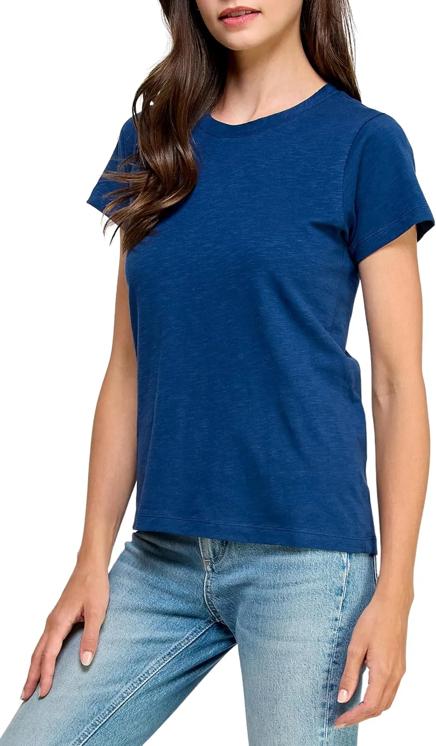 Women's GOTS Certified 100% Organic Cotton Slub Crewneck T Shirt Short Sleeve Tee Tops