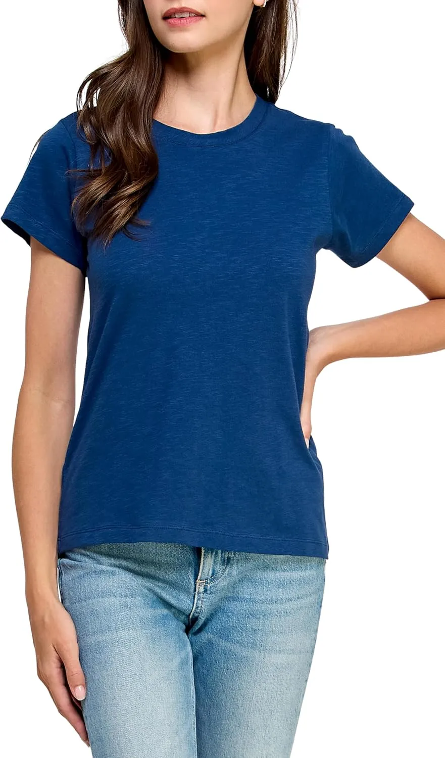 Women's GOTS Certified 100% Organic Cotton Slub Crewneck T Shirt Short Sleeve Tee Tops