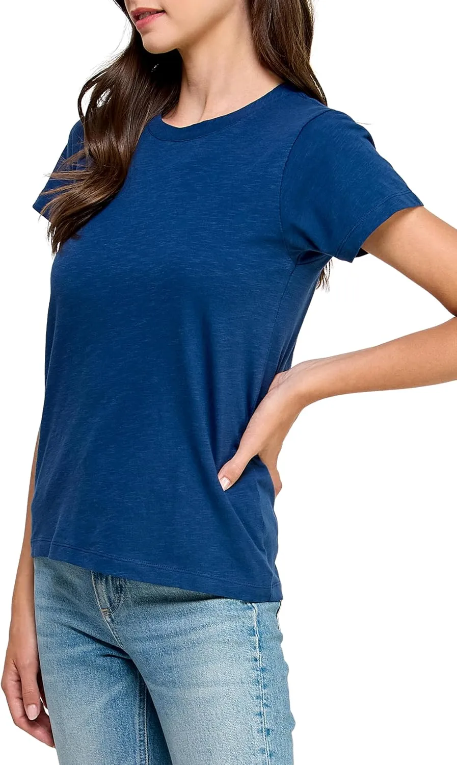 Women's GOTS Certified 100% Organic Cotton Slub Crewneck T Shirt Short Sleeve Tee Tops
