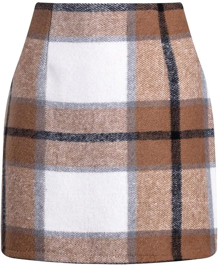 Womens High Waist Plaid Skirts Bodycon Pencil Wool Mini Skirts Cute Preppy Vitality Outfits Wearable in All Seasons