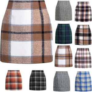 Womens High Waist Plaid Skirts Bodycon Pencil Wool Mini Skirts Cute Preppy Vitality Outfits Wearable in All Seasons