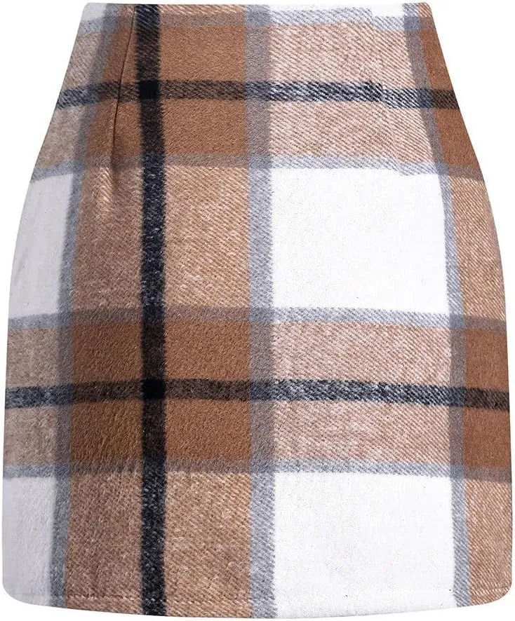 Womens High Waist Plaid Skirts Bodycon Pencil Wool Mini Skirts Cute Preppy Vitality Outfits Wearable in All Seasons