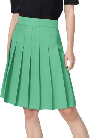 Women's High Waisted Pleated Midi Skirt, Solid Color Basic A-Line Skirts School Uniform Outdoor Sports Tennis Skirt