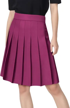 Women's High Waisted Pleated Midi Skirt, Solid Color Basic A-Line Skirts School Uniform Outdoor Sports Tennis Skirt