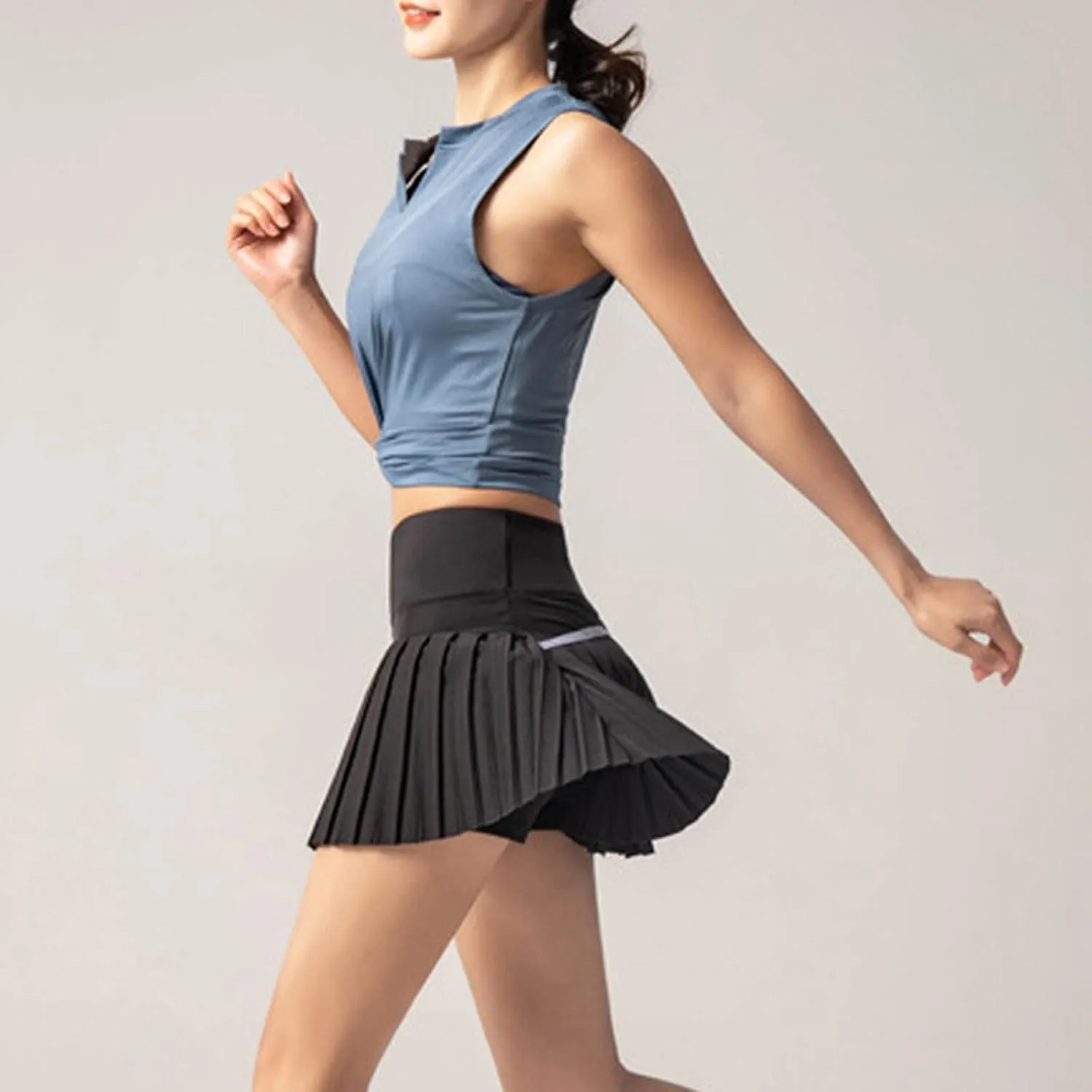 Women's High Waisted Running Skorts Sports Pleated Skirts Ruffle Solid Large Swing Half A Line Skirt Fall Mini