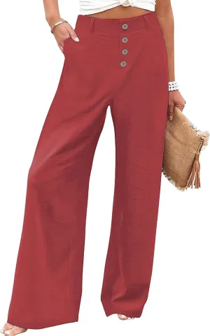 Womens High Waisted Wide Leg Palazzo Pants Casual Lounge Boho Flowy Pants with Pockets