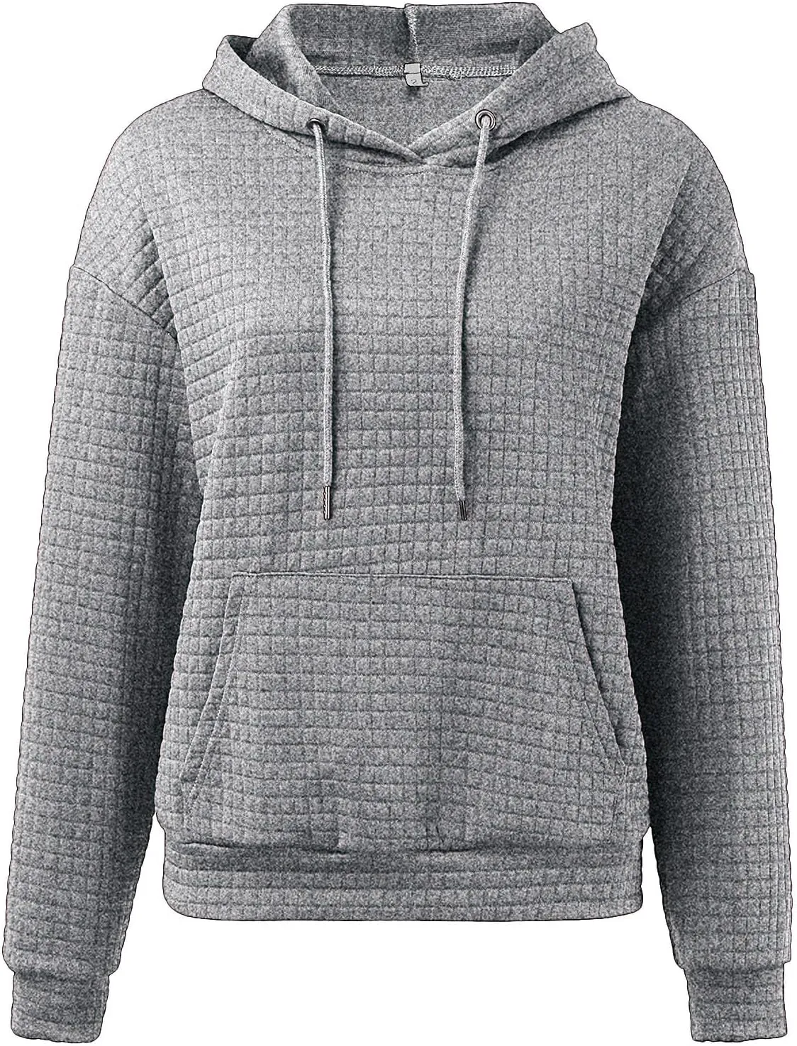Womens Hoodies Casual Long Sleeve Waffle Knit Hooded Sweatshirts Solid Color Drawstring Pullover Sweaters Warm Tops