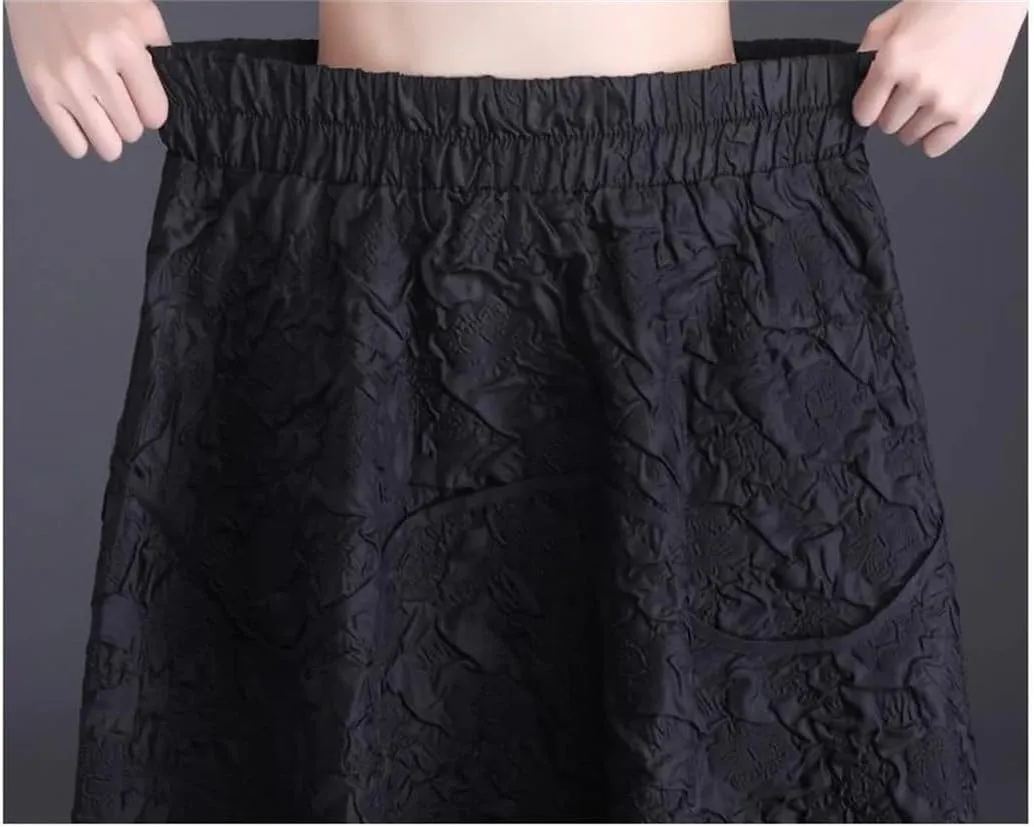 Women's Jacquard A-Line High Waist Mid Length Slim Elastic Waist Pleated Umbrella Skirt