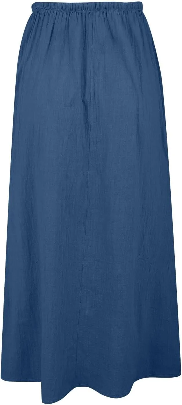 Womens Linen Casual Midi Skirts Women High Waisted Drawstring Flowy Long Skirt Solid Pencil Skirt for Women