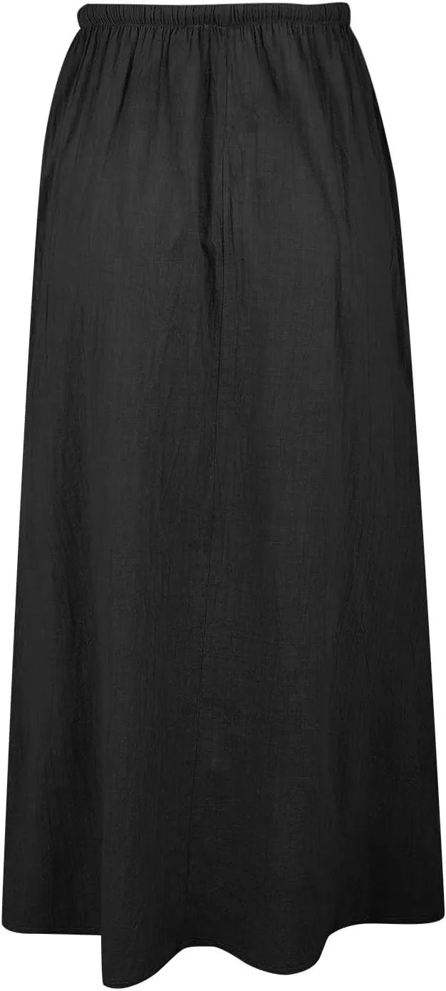 Womens Linen Casual Midi Skirts Women High Waisted Drawstring Flowy Long Skirt Solid Pencil Skirt for Women