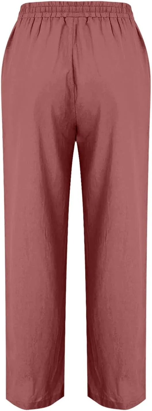 Womens Linen Pants with Pockets Dressy Comfy High Waisted Straight Leg Pants Summer Casual Trousers with Pockets 2025