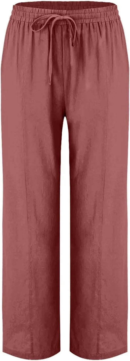 Womens Linen Pants with Pockets Dressy Comfy High Waisted Straight Leg Pants Summer Casual Trousers with Pockets 2025