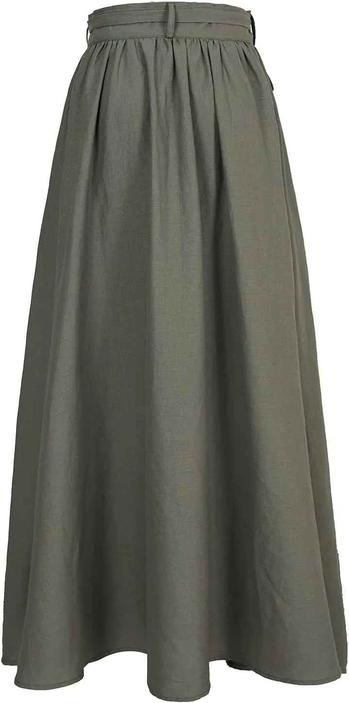Women's Linen Wrap Skirt Casual Maxi Skirt Vintage A line Linen Skirt