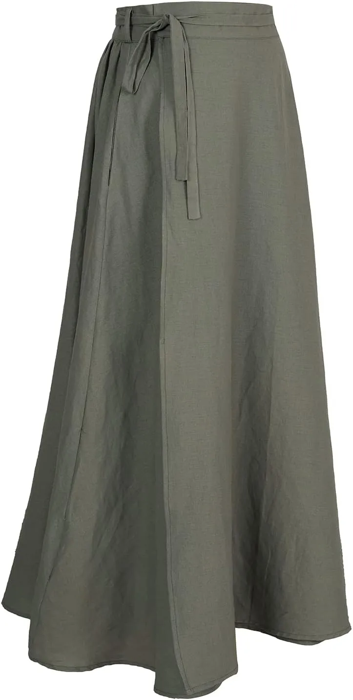 Women's Linen Wrap Skirt Casual Maxi Skirt Vintage A line Linen Skirt