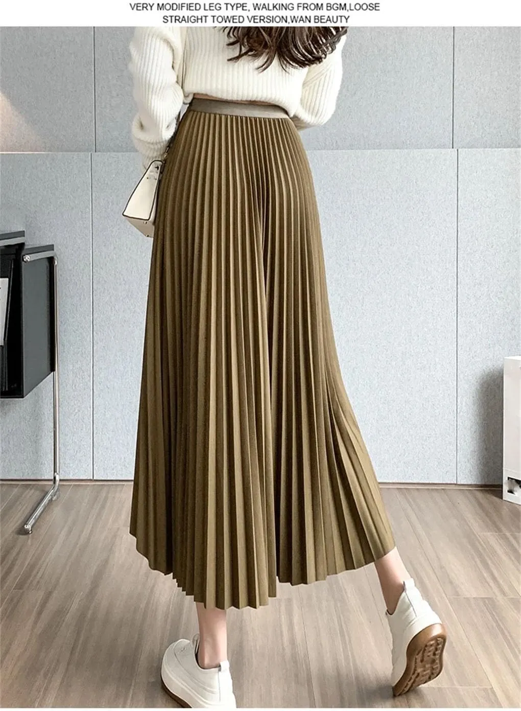Women's Midi Pleated Skirt Asymmetrical Slim Waist Vintage A-Line Skirts Casual Skirt