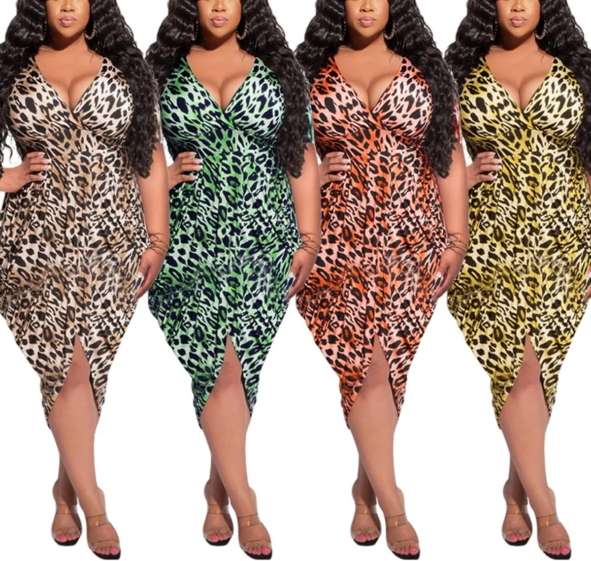Women's Night Dress Plus Size Sexy V Neck Short Sleeve Solid Ruched Bodycon Party Cocktail Midi Dress