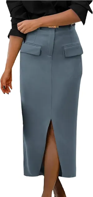 Women's Pencil Skirts Mid Long High Waist A line Midi Skirt Split Hem Skirts for Ladies Office Business Work Dress