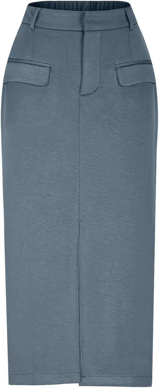Women's Pencil Skirts Mid Long High Waist A line Midi Skirt Split Hem Skirts for Ladies Office Business Work Dress
