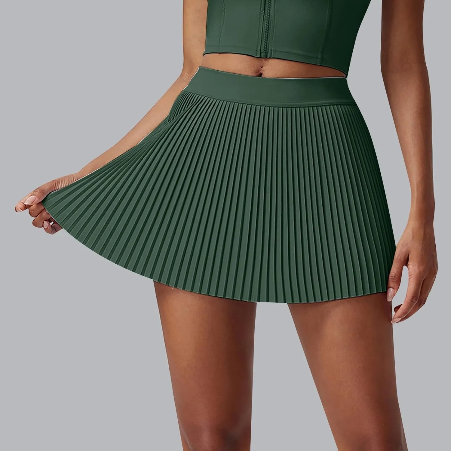 Womens Pleated Tennis Skirts with Pocket Shorts High Waisted Skorts Lightweight Golf Skirt Flowy Athletic Skort