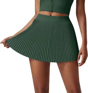 Womens Pleated Tennis Skirts with Pocket Shorts High Waisted Skorts Lightweight Golf Skirt Flowy Athletic Skort