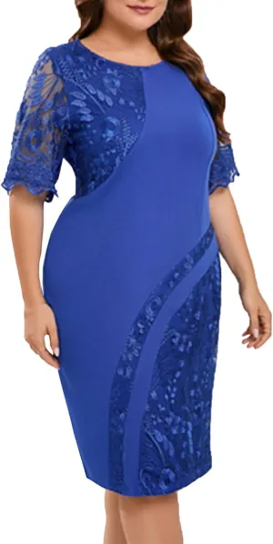 Womens Plus Size Cocktail Dresses for Curvy Short Sleeve Elegant Lace Evening Gowns Formal Mother of The Bride Dress