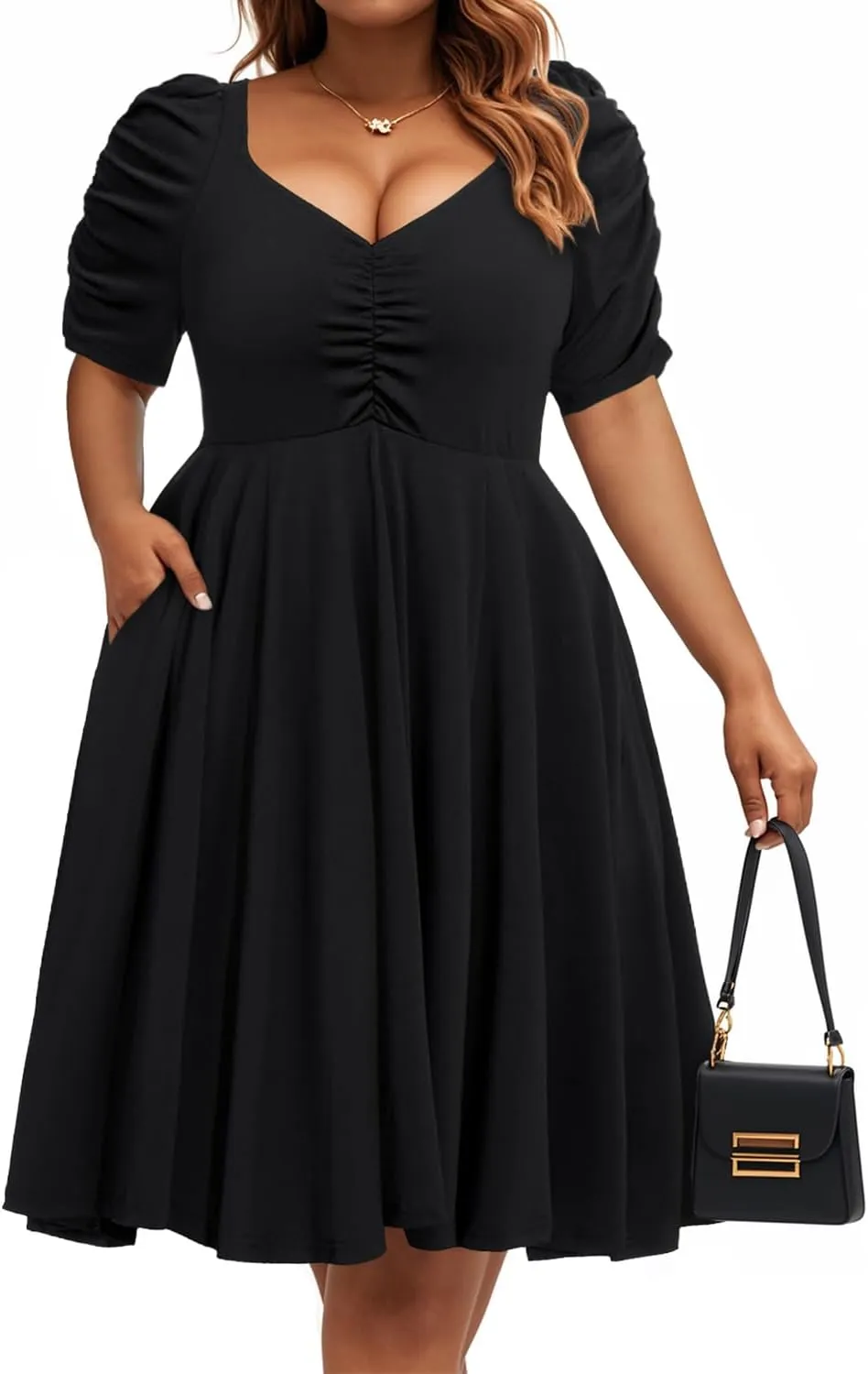 Women's Plus Size Short Homecoming Sundress Puff Sleeve Sweetheart A Line Graduation Milkmaid Dress