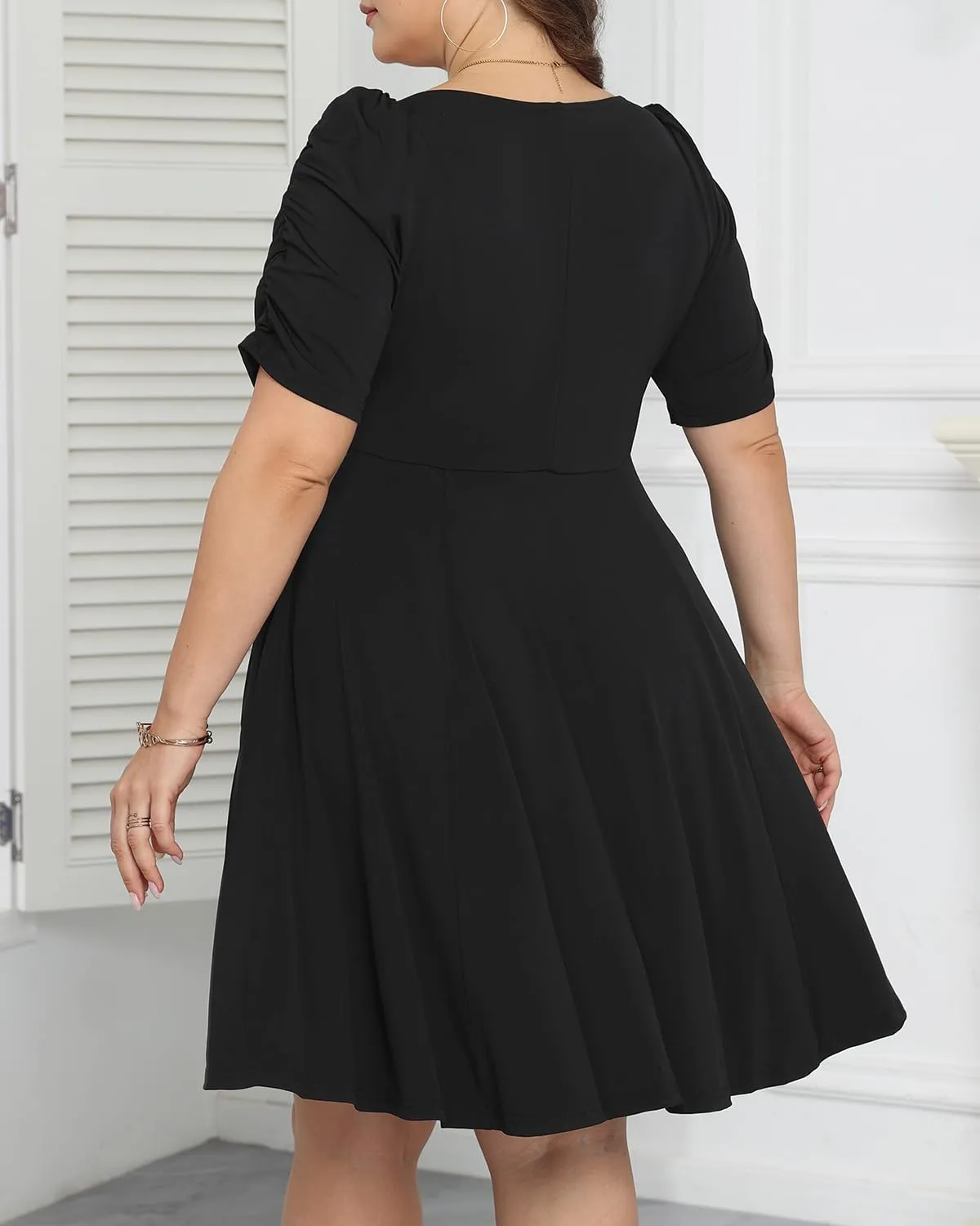 Women's Plus Size Short Homecoming Sundress Puff Sleeve Sweetheart A Line Graduation Milkmaid Dress