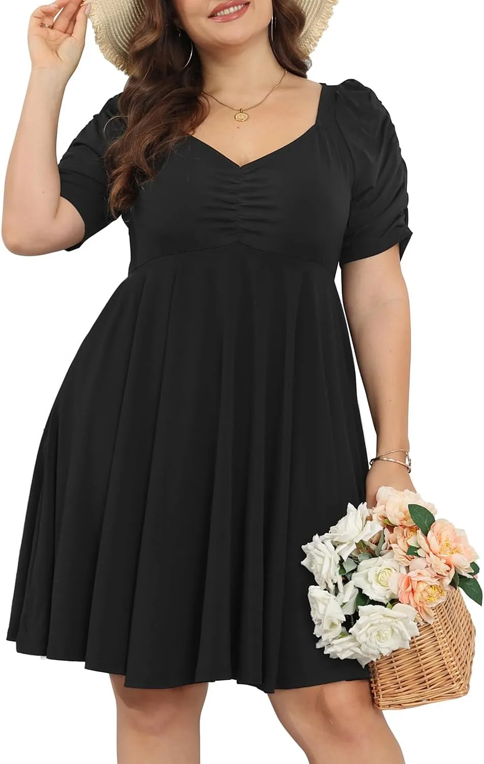 Women's Plus Size Short Homecoming Sundress Puff Sleeve Sweetheart A Line Graduation Milkmaid Dress