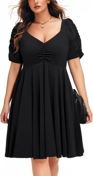 Women's Plus Size Short Homecoming Sundress Puff Sleeve Sweetheart A Line Graduation Milkmaid Dress