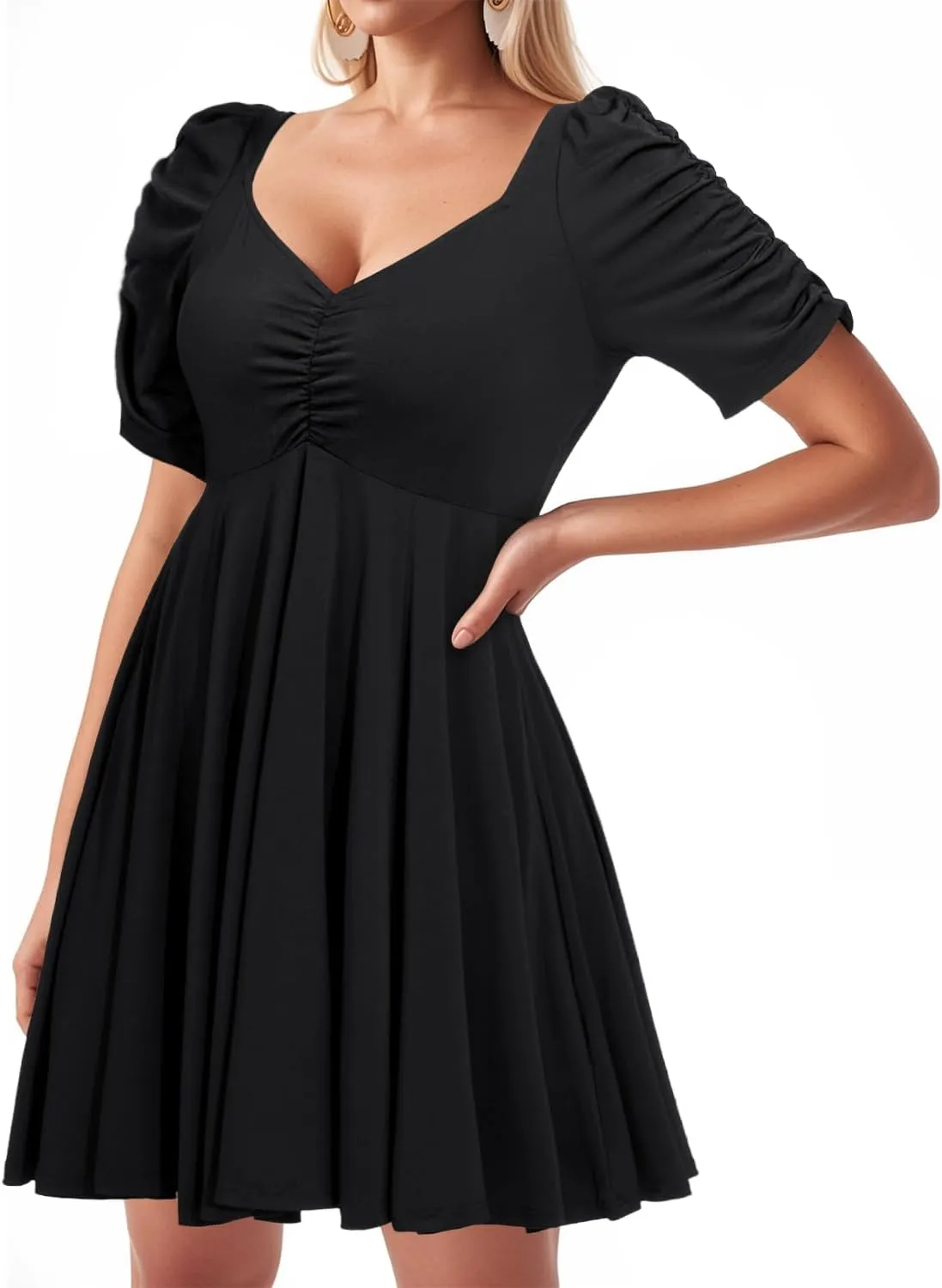 Women's Plus Size Short Homecoming Sundress Puff Sleeve Sweetheart A Line Graduation Milkmaid Dress