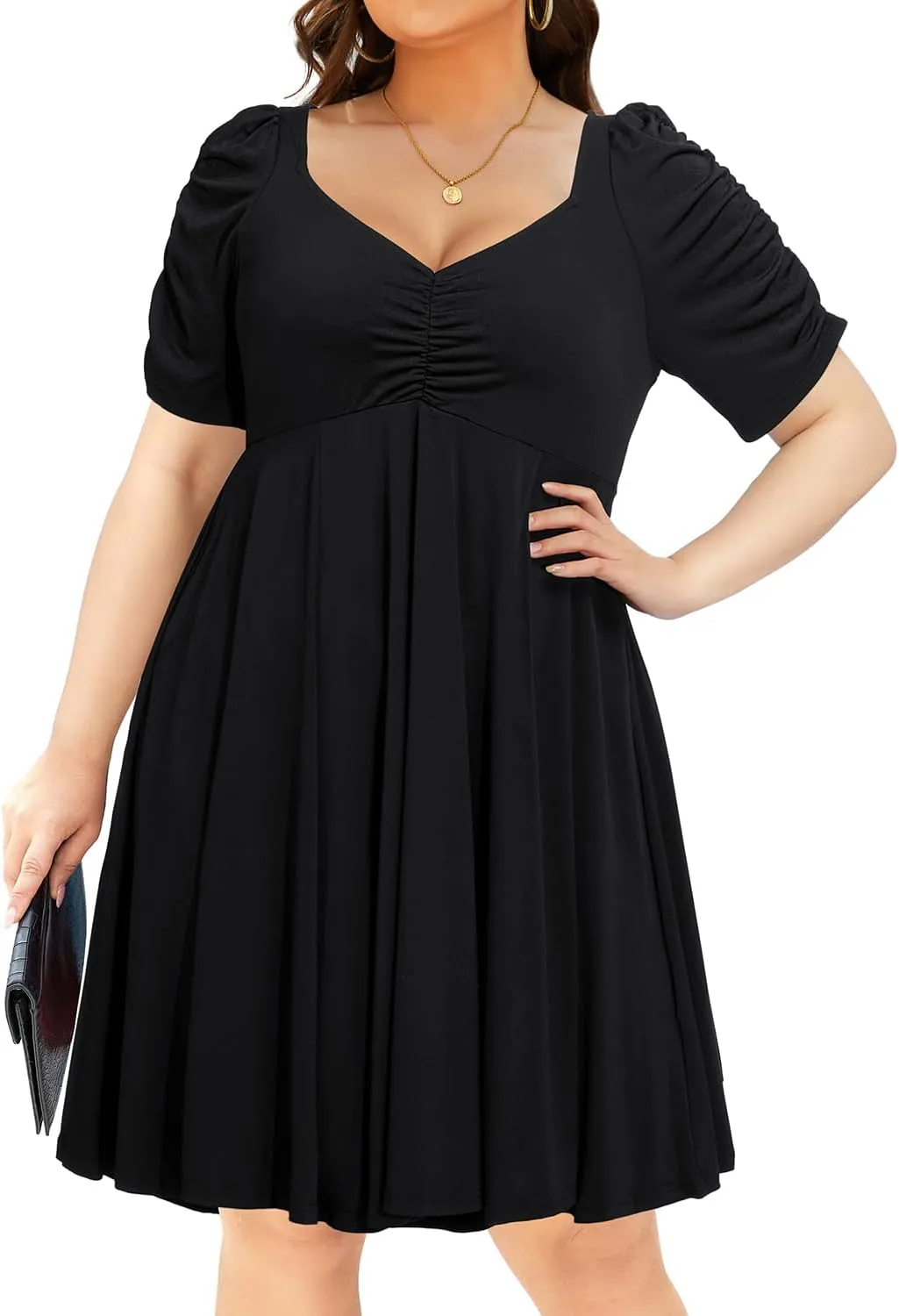 Women's Plus Size Short Homecoming Sundress Puff Sleeve Sweetheart A Line Graduation Milkmaid Dress