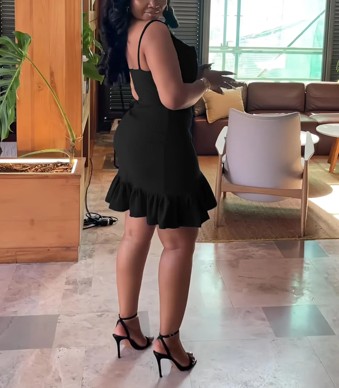 Womens Sexy Sleeveless Bodycon Mini Dress 2024 Summer Casual Straps Short Ruffle Dresses Beach Party Club Homecoming