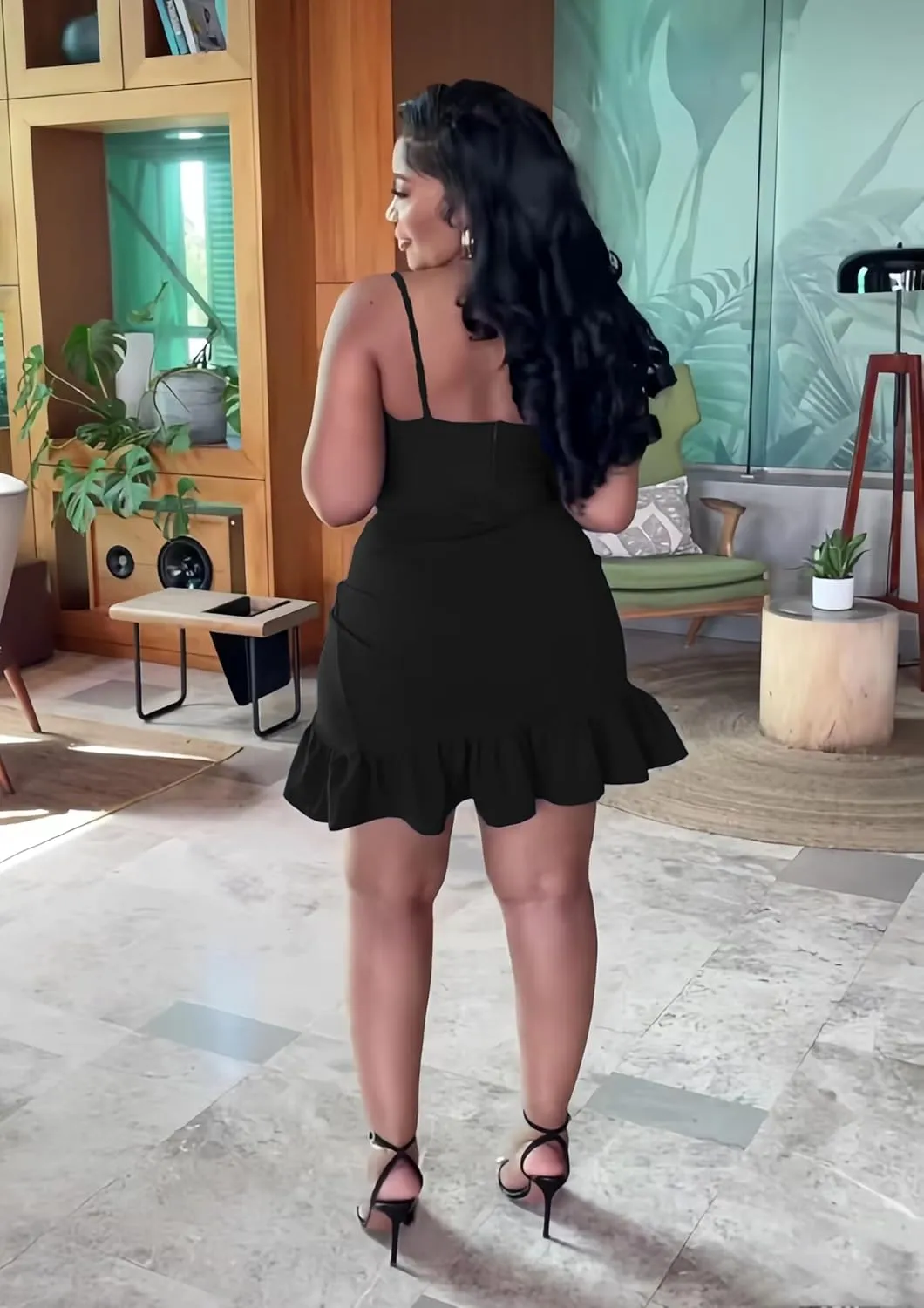 Womens Sexy Sleeveless Bodycon Mini Dress 2024 Summer Casual Straps Short Ruffle Dresses Beach Party Club Homecoming