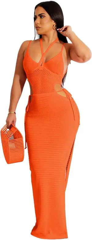 Women's Sexy Sleeveless Transparent Camisole Dress, Charming lace Backless Outfit, Tassel Knit Dress, Nightclub bar