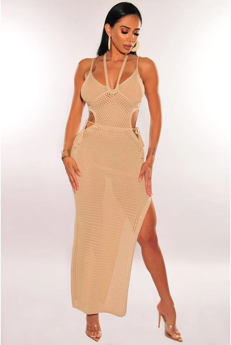 Women's Sexy Sleeveless Transparent Camisole Dress, Charming lace Backless Outfit, Tassel Knit Dress, Nightclub bar